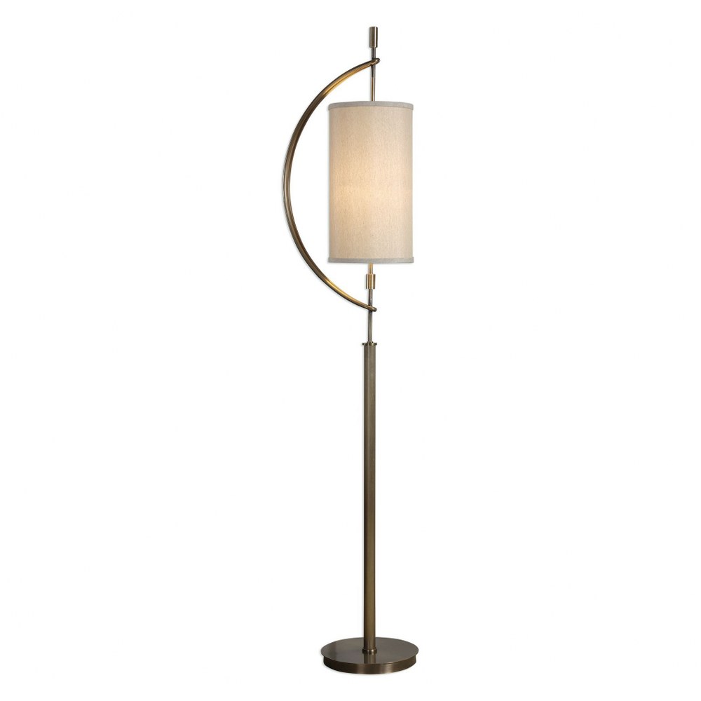 Uttermost-28151-1-Balaour - 1 Light Floor Lamp - 15.5 inches wide by 10 inches deep   Antique Brass Finish with Light Beige Linen Fabric Shade