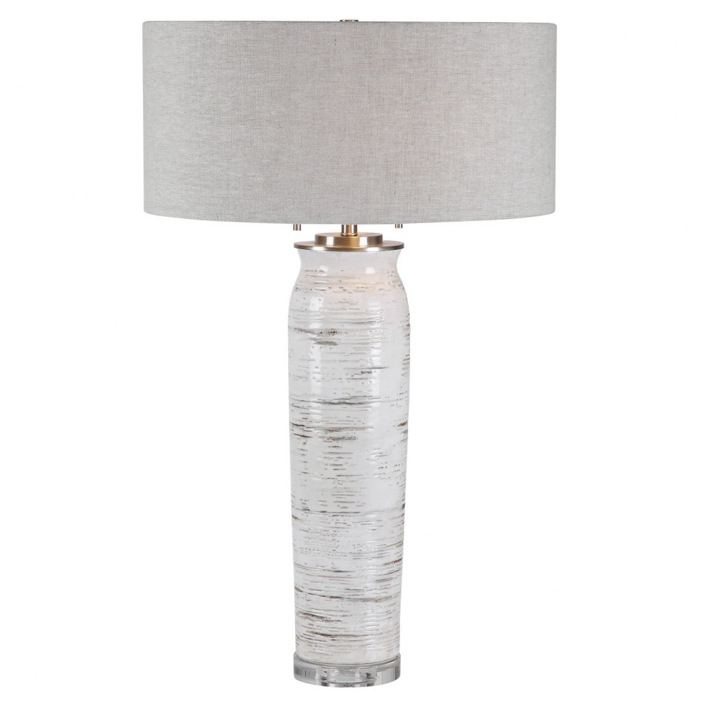 Uttermost-28275-Lenta - 2 Light Table Lamp - 19 inches wide by 19 inches deep   Off-White/Rust/Brushed Nickel/Crystal Finish with Oatmeal Linen Fabric Shade