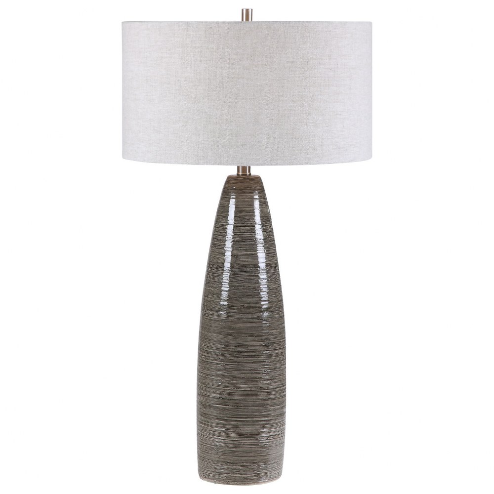 Uttermost-28280-Cosmo - 1 Light Table Lamp - 18 inches wide by 18 inches deep   Rustic Black/Charcoal Gray/White/Brushed Nickel Finish with Light Gray Linen Fabric Shade