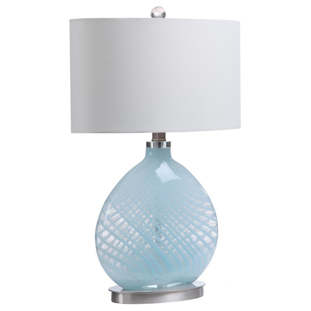 Uttermost-28281-1-Aquata - 1 Light Table Lamp - 13.5 inches wide by 8 inches deep   Brushed Nickel Finish with Light Blue/Translucent Glass with Off-White Fabric Shade