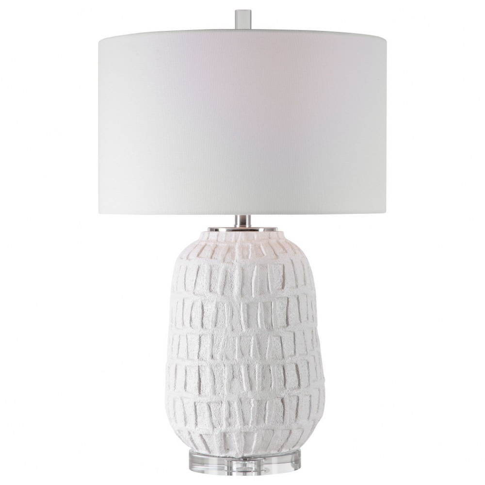 Uttermost-28283-1-Caelina - 1 Light Table Lamp - 17 inches wide by 17 inches deep   Matte White/Polished Nickel/Crystal Finish with White Linen Shade