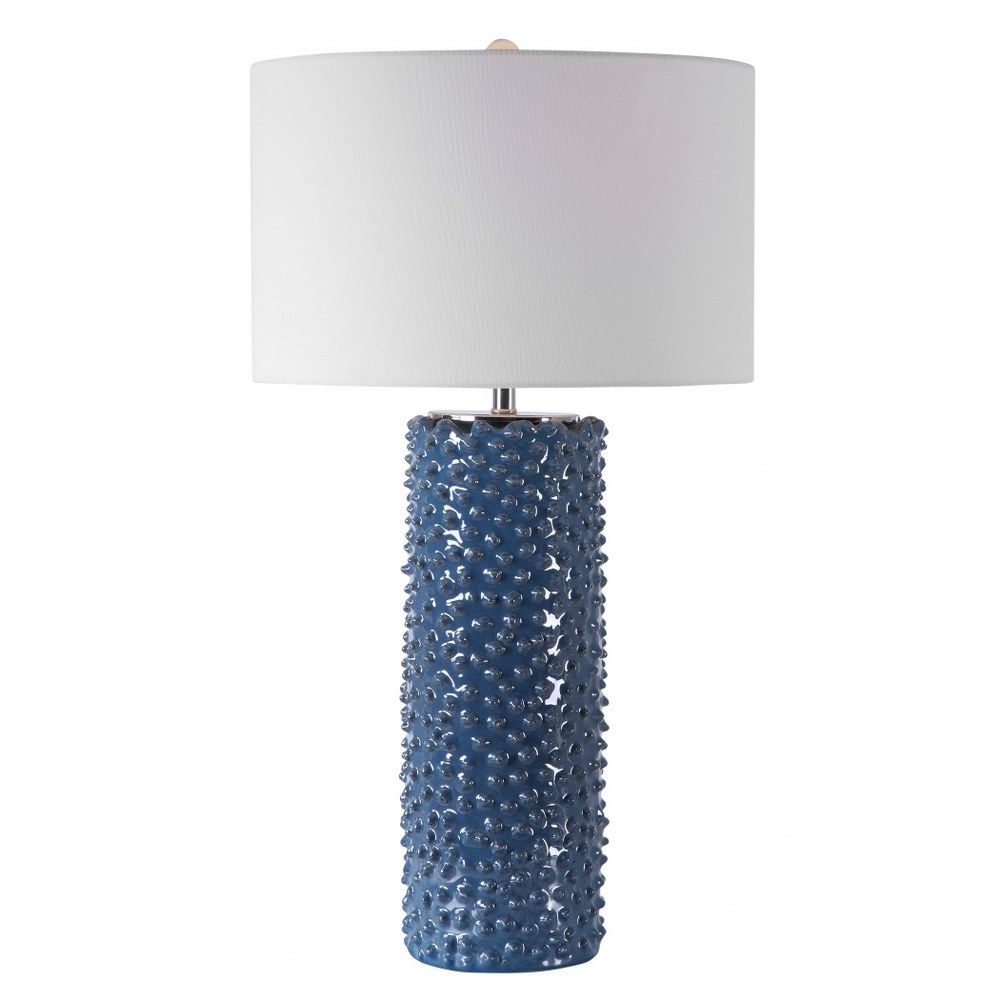 Uttermost-28285-Ciji - 1 Light Table Lamp - 16 inches wide by 16 inches deep   Deep Indigo Glaze/Brushed Nickel/Crystal Finish with White Fabric Shade