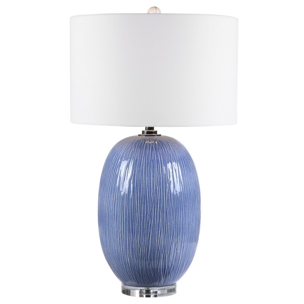 Uttermost-28286-1-Westerly - 1 Light Table Lamp - 18 inches wide by 18 inches deep   Classic Blue/Polished Nickel/Crystal Finish with White Linen Fabric Shade