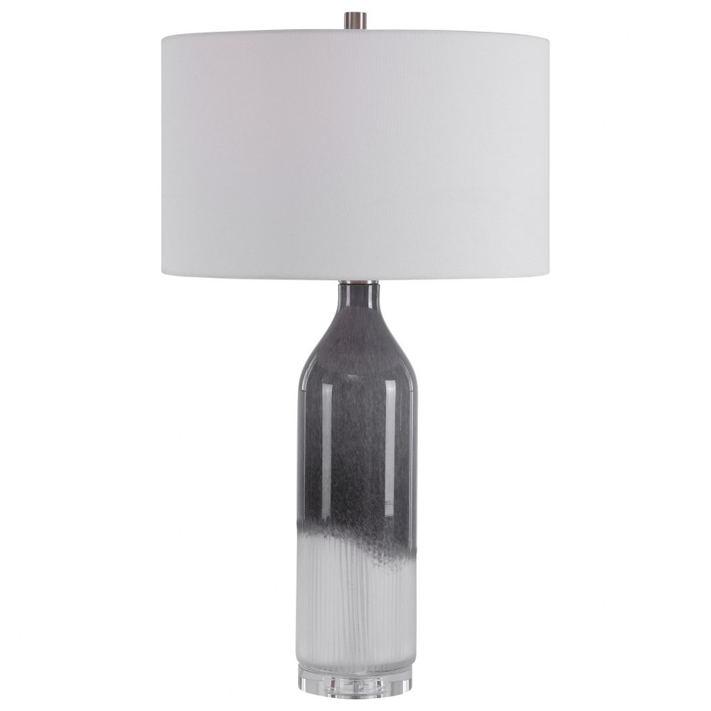 Uttermost-28290-Natasha - 1 Light Table Lamp   Brushed Nickel/Crystal Finish with Light Gray/Frosted White Ombre Glass with White Fabric Shade