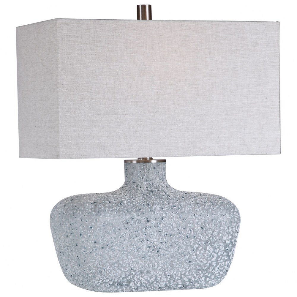 Uttermost-28295-1-Matisse - 1 Light Table Lamp - 20 inches wide by 10 inches deep   Aged White Frosted Glaze/Brushed Nickel Finish with Textured Art Glass with Light Gray Linen Fabric Shade