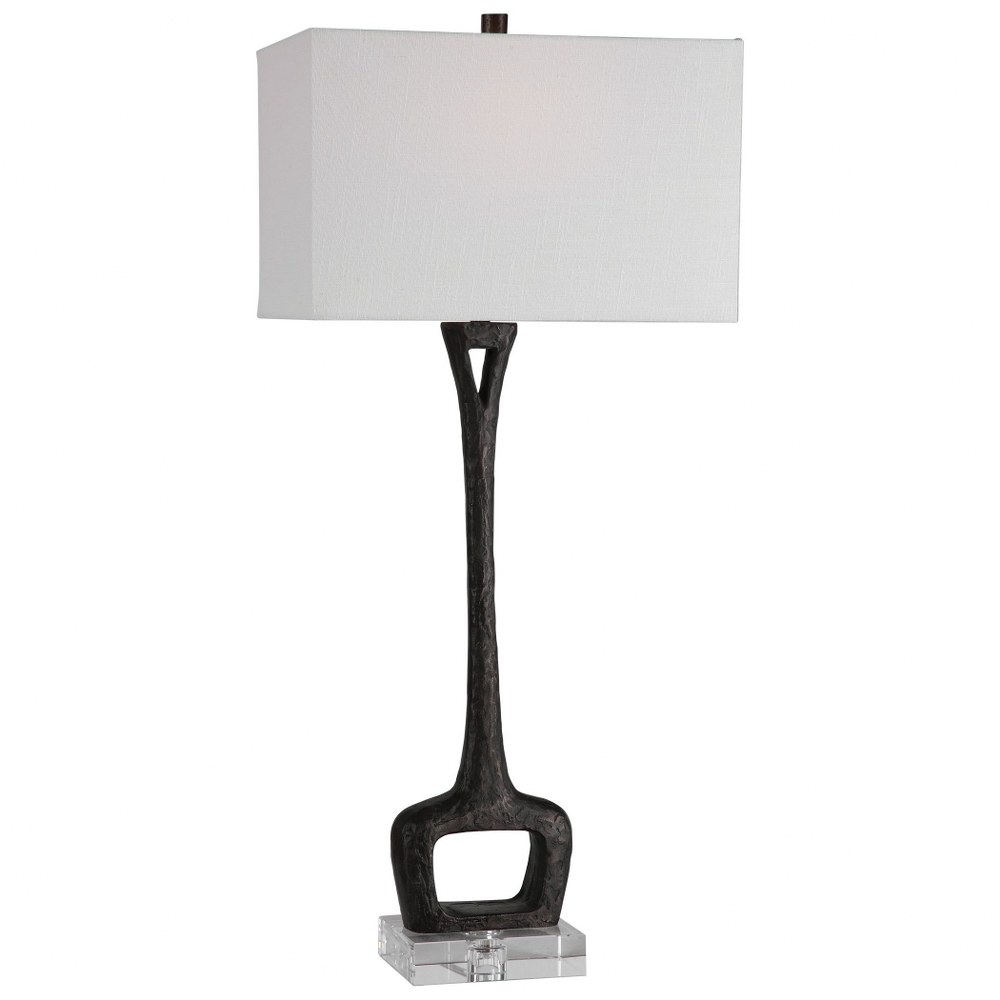 Uttermost-28297-Darbie - 1 Light Table Lamp   Aged Black/Crystal Finish with White Linen Fabric Shade