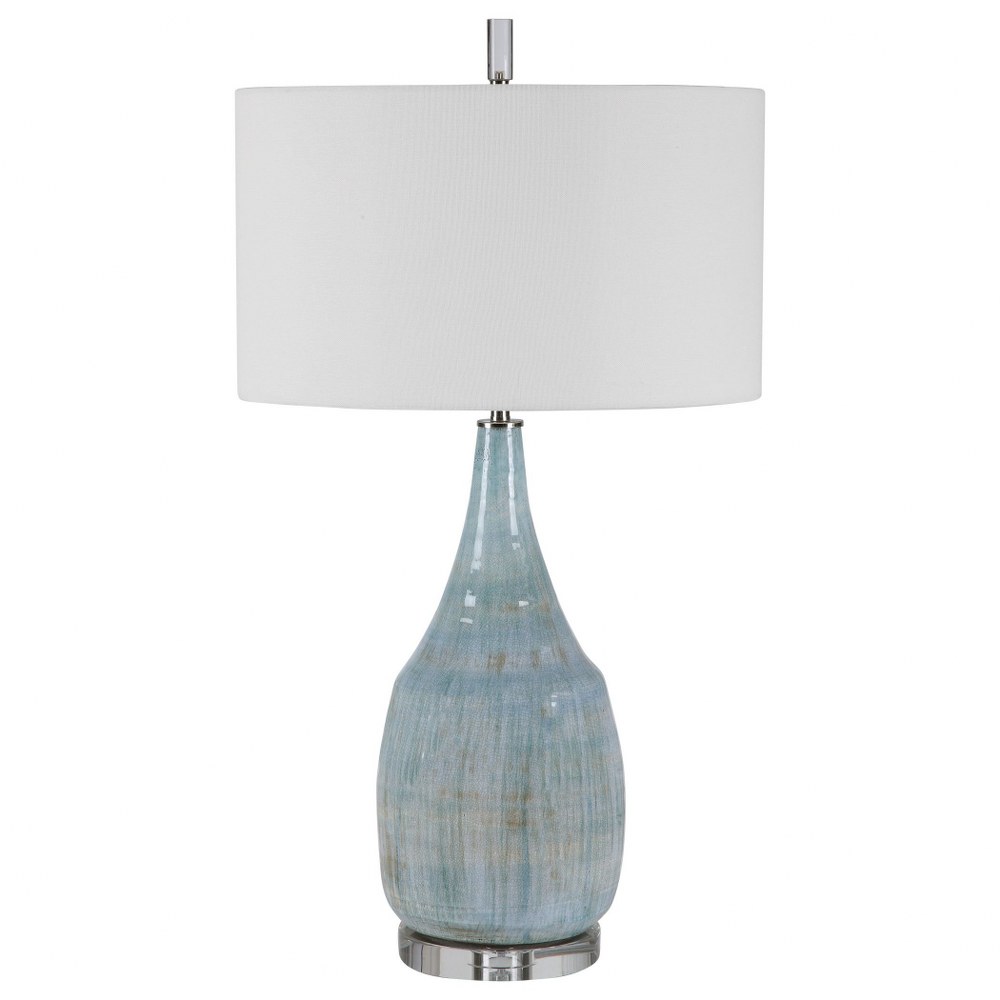 Uttermost-28330-Rialta - 1 Light Table Lamp - 17 inches wide by 17 inches deep   Aqua/Teal Crackle Glaze/Rust Brown/Polished Nickel/Crystal Finish with White Linen Fabric Shade