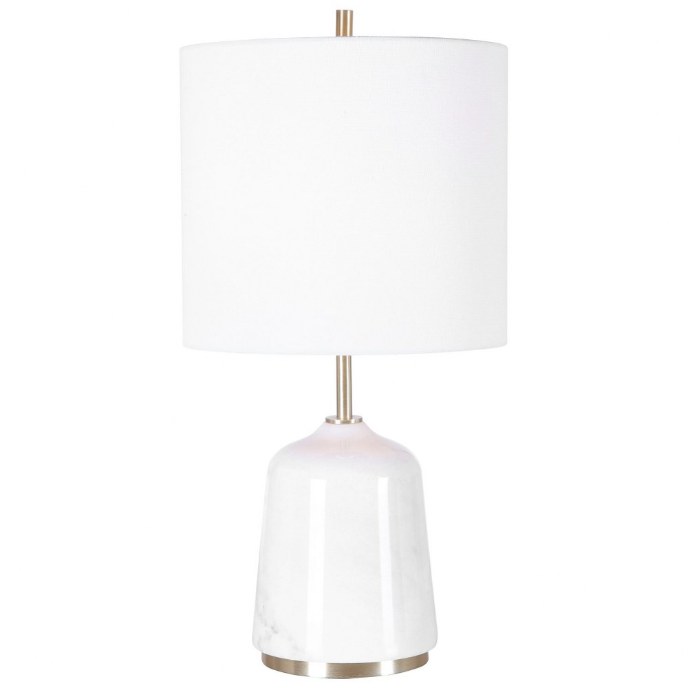 Uttermost-28332-1-Eloise - 1 Light Table Lamp - 10 inches wide by 10 inches deep   White Marble/Brushed Light Brass Finish with White Linen Fabric Shade