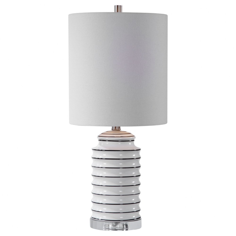 Uttermost-28338-1-Rayas - 1 Light Table Lamp - 11 inches wide by 11 inches deep   Brushed Nickel/Crystal Finish with White Linen Fabric Shade
