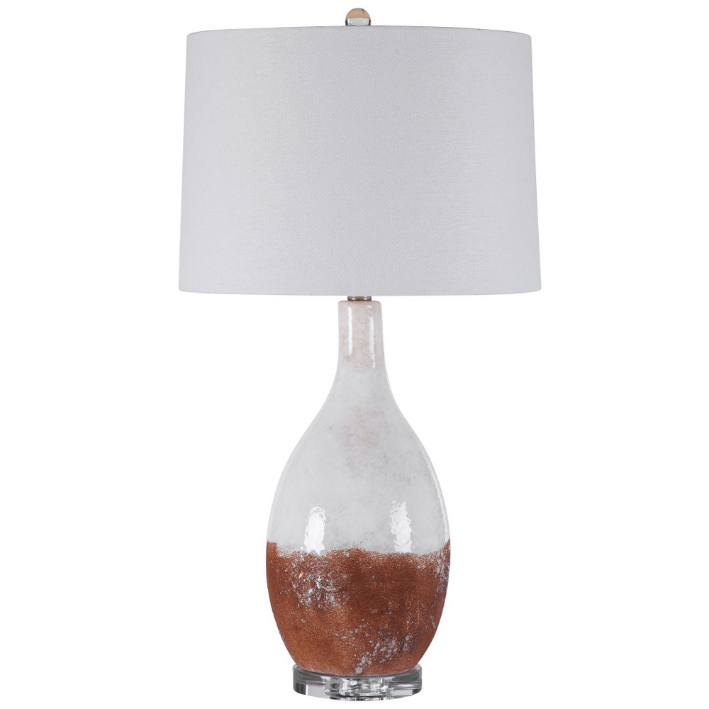 Uttermost-28339-1-Durango - 1 Light Table Lamp - 15.5 inches wide by 15.5 inches deep   Crackled Aged White Glaze/Brushed Nickel/Crystal Finish with White Linen Fabric Shade