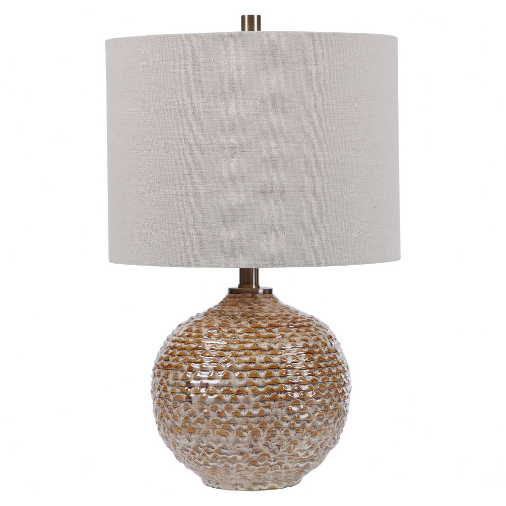 Uttermost-28343-1-Lagos - 1 Light Table Lamp - 14 inches wide by 14 inches deep   Rust Brown Glaze/Light Brushed Brass Finish with Light Beige Linen Shade