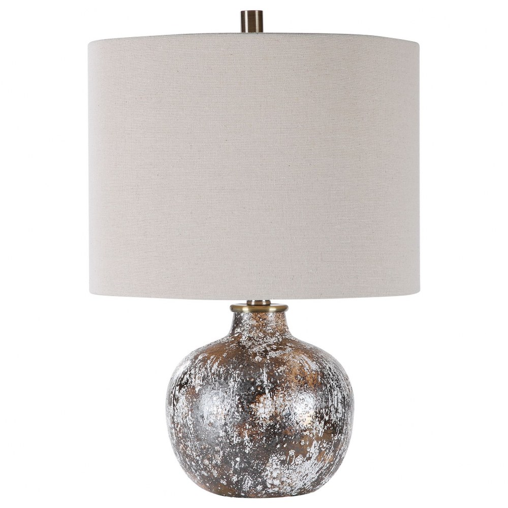 Uttermost-28344-1-Luanda - 1 Light Accent Lamp - 14 inches wide by 14 inches deep   Mottled White/Aged Chocolate Bronze/Brown/Antique Brass Finish with Light Beige Linen Fabric Shade