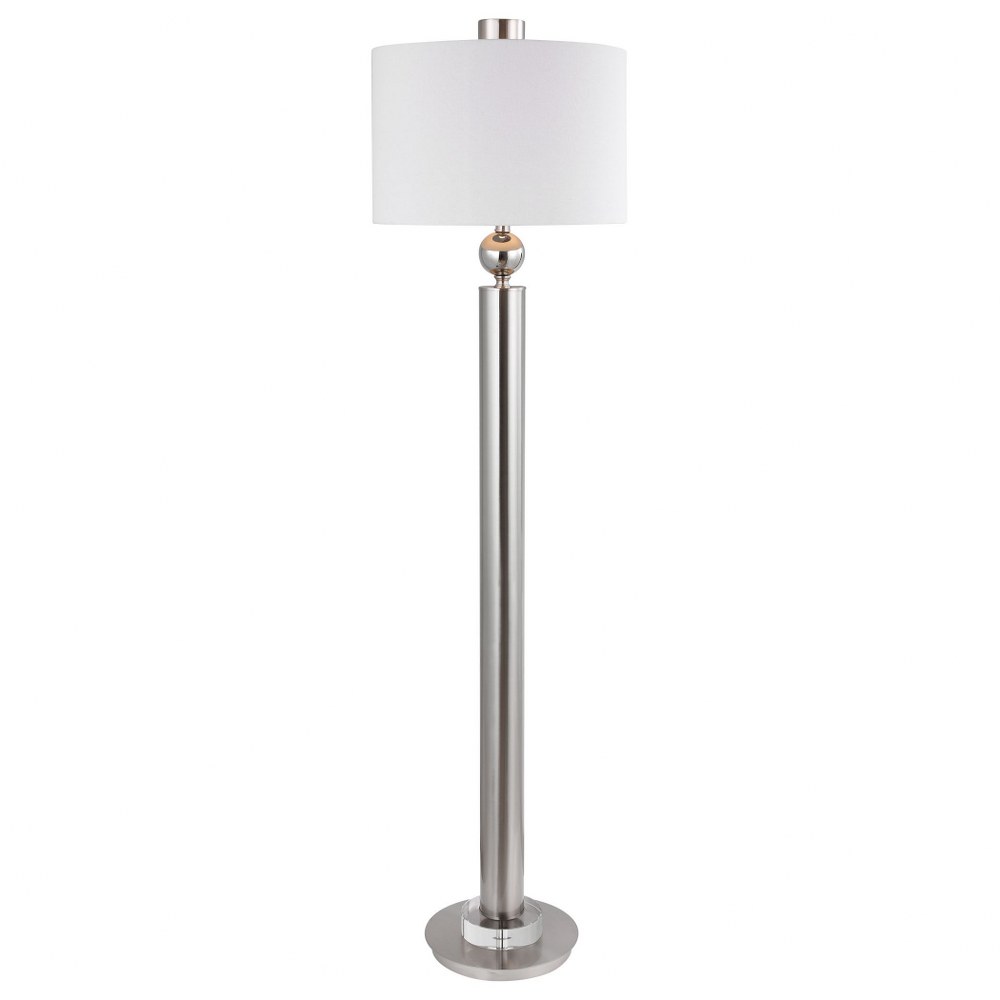 Uttermost-28345-Silverton - 1 Light Floor Lamp - 17 inches wide by 17 inches deep   Brushed Nickel/Polished Nickel/Crystal Finish with White Linen Fabric Shade