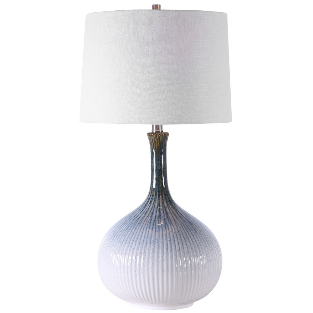 Uttermost-28347-1-Eichler - 1 Light Table Lamp - 14 inches wide by 14 inches deep   Cream/Light Blue/Indigo/Dark Brown Ombre Glaze/Brushed Nickel Finish with Off-White Linen Fabric Shade