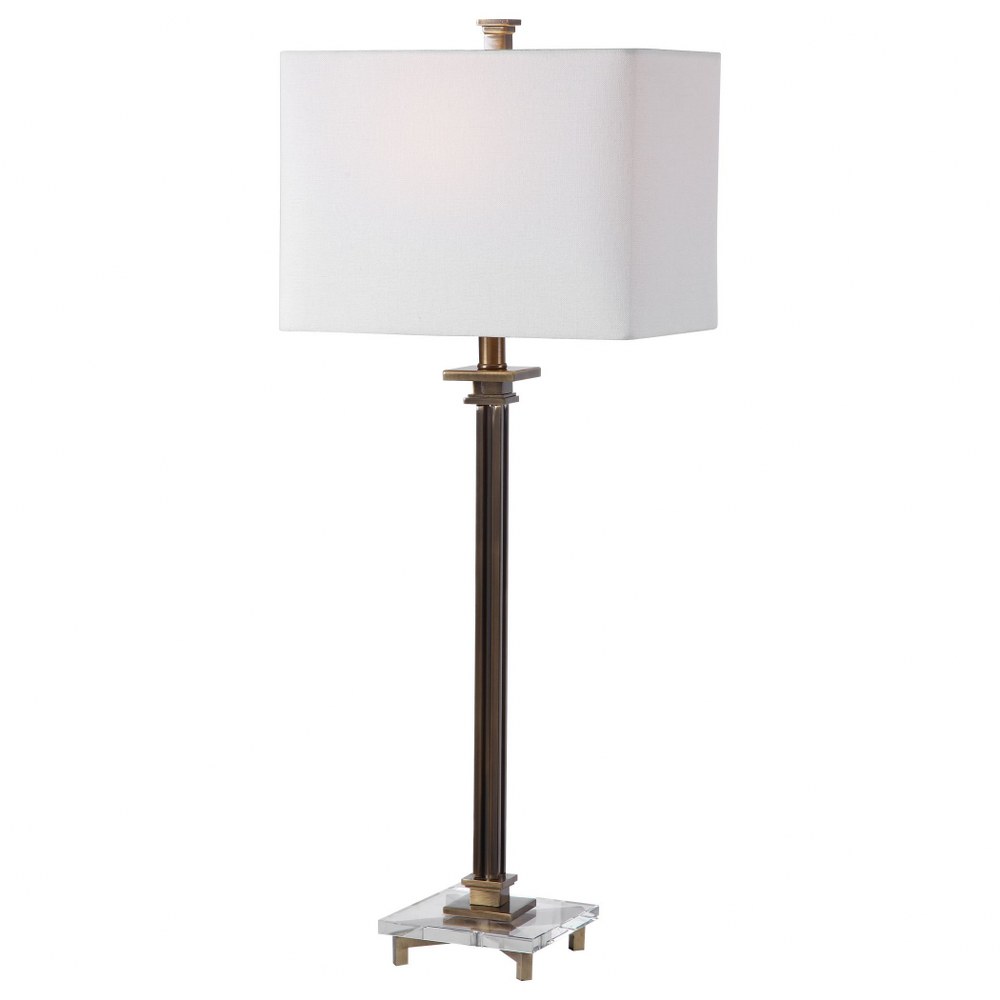 Uttermost-28349-1-Phillips - 1 Light Table Lamp - 18 inches wide by 8 inches deep   Antique Brass/Crystal Finish with White Linen Fabric Shade