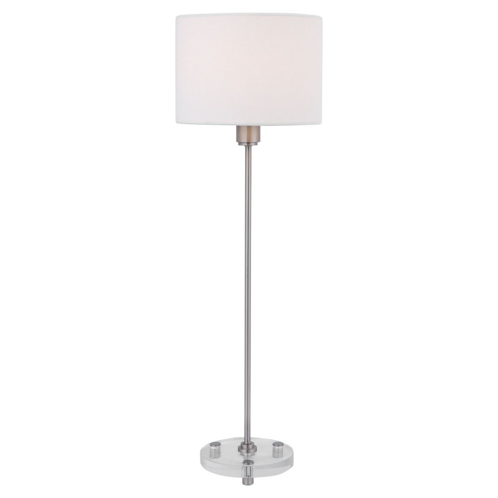 Uttermost-28350-1-Wick - 1 Light Buffet Lamp   Brushed Nickel/Crystal Finish with White Linen Fabric Shade