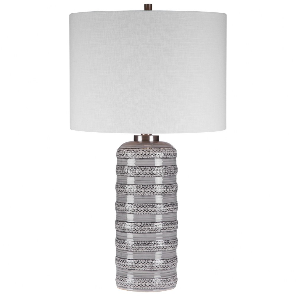 Uttermost-28354-1-Alenon - 1 Light Table Lamp - 15.5 inches wide by 15.5 inches deep   Light Gray Glaze/Brushed Nickel Finish with White Linen Fabric Shade