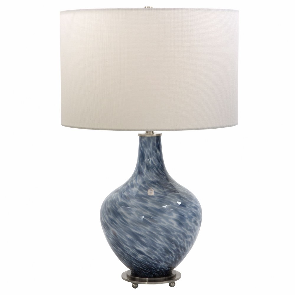 Uttermost-28482-1-Cove - 1 Light Table Lamp   Rich Cobalt Blue/White/Brushed Nickel Finish with White Linen Fabric Shade