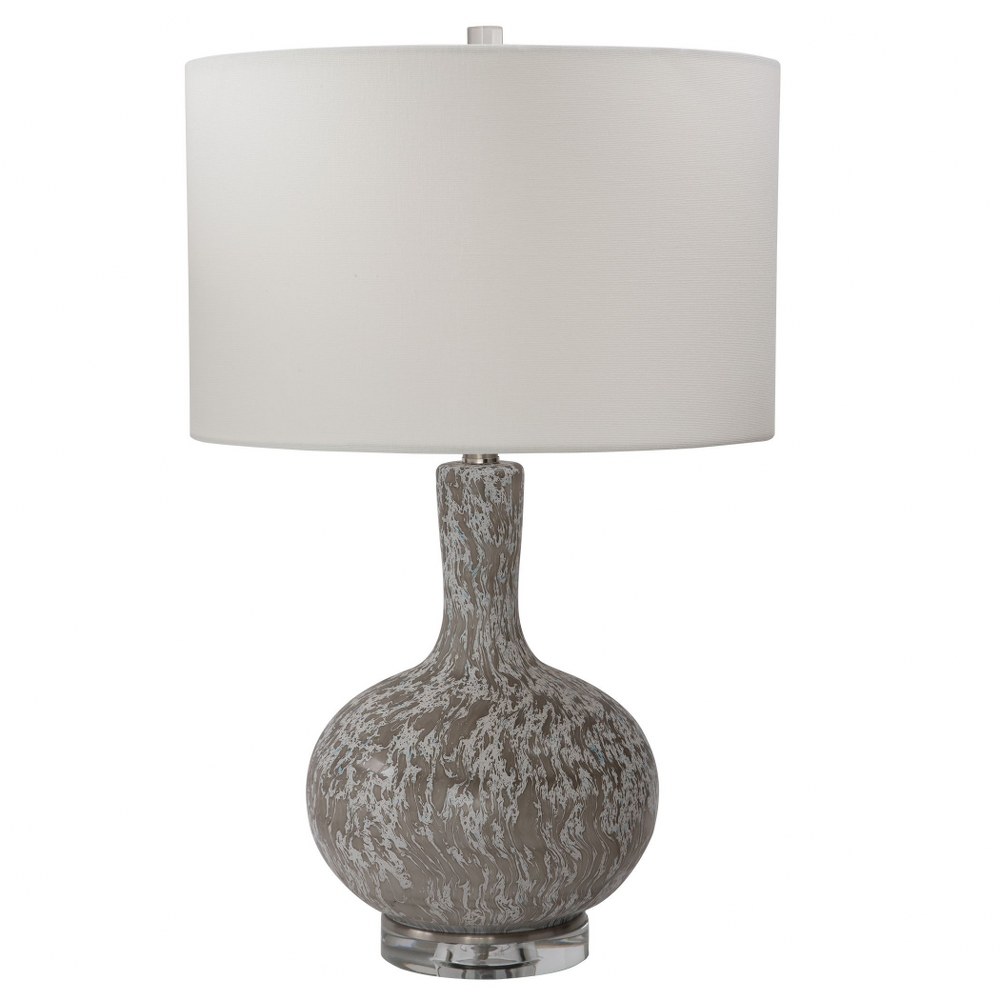 Uttermost-28483-1-Turbulence - 1 Light Table Lamp   Distressed White/Black/Gray/Brushed Nickel Plated Finish with White Linen Fabric Shade