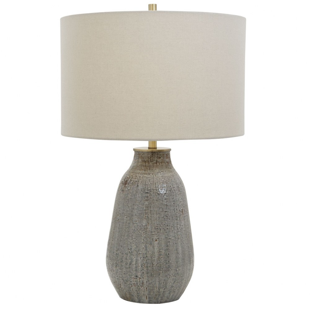 Uttermost-28484-1-Monacan - 1 Light Table Lamp   Neutral Gray/Taupe/Rust Brown/Antique Brushed Brass Finish with Off-White Fabric Shade