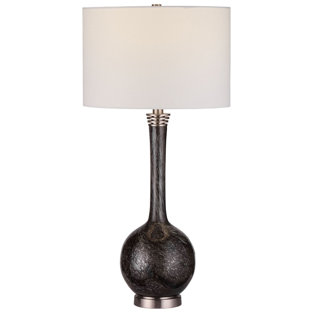 Uttermost-28485-Cosmos - 1 Light Buffet Lamp   Brushed Nickel Plated Finish with Ebony/Charcoal Bubble Glass with White Linen Fabric Shade