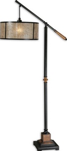 Uttermost-28584-1-Sitka - 1 Light Floor Lamp - 30 inches wide by 16 inches deep   Aged Black/Distressed Rustic Mahogany/Light Rottenstone Glaze Finish with Natural Mica/Aged Black Shade