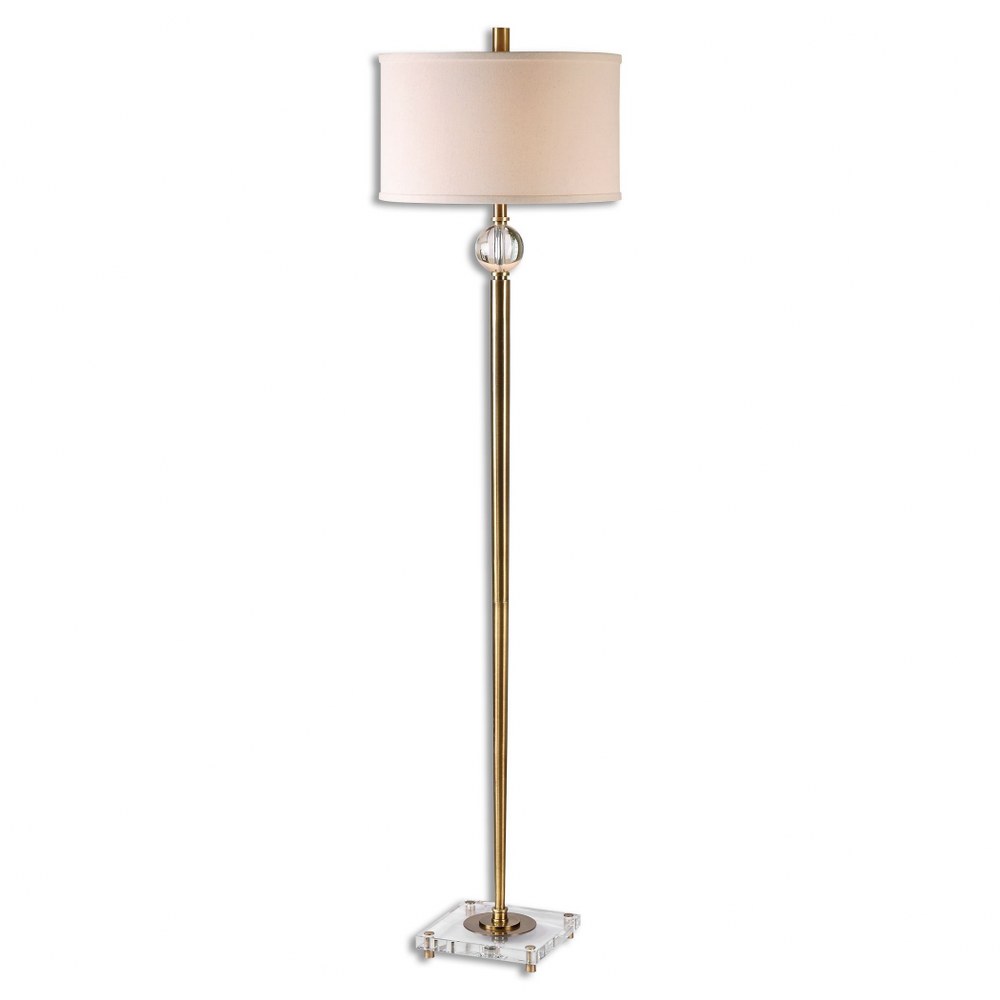 Uttermost-28635-1-Mesita - 1 Light Floor Lamp - 17 inches wide by 17 inches deep   Brush Brass/Crystal Finish with Off-White Linen Fabric Shade