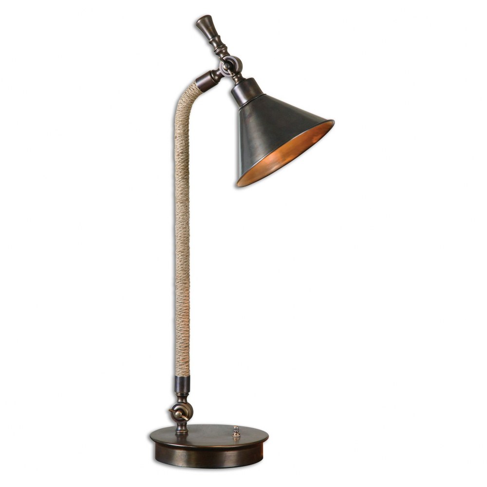 Uttermost-29180-1-Duvall Task - 1 Light Task Lamp - 24 inches wide by 7.75 inches deep   Oxidized Bronze/Tea Stained Rope Finish with Metal Shade