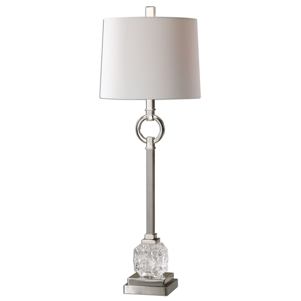 Uttermost-29199-1-Bordolano - 1 Light Buffet Lamp   Polished Nickel/Crystal Finish with Ivory Linen Fabric Shade