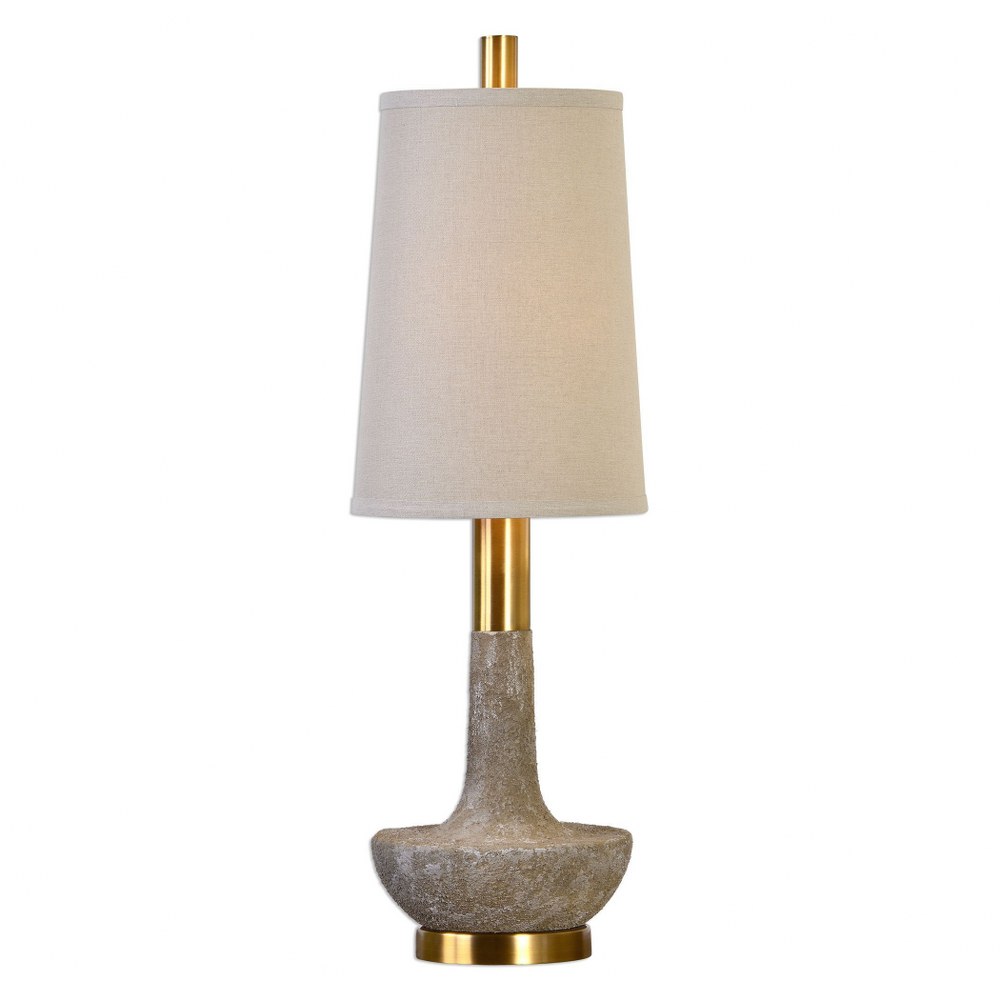 Uttermost-29211-1-Volongo - 1 Light Buffet Lamp   Textured Stone Ivory/Brushed Brass Finish with Oatmeal Linen Fabric Shade