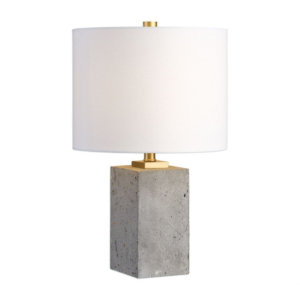 Uttermost-29237-1-Drexel - 1 Light Table Lamp - 10 inches wide by 10 inches deep   Stained Concrete/Brushed Gold Finish with White Linen Fabric Shade