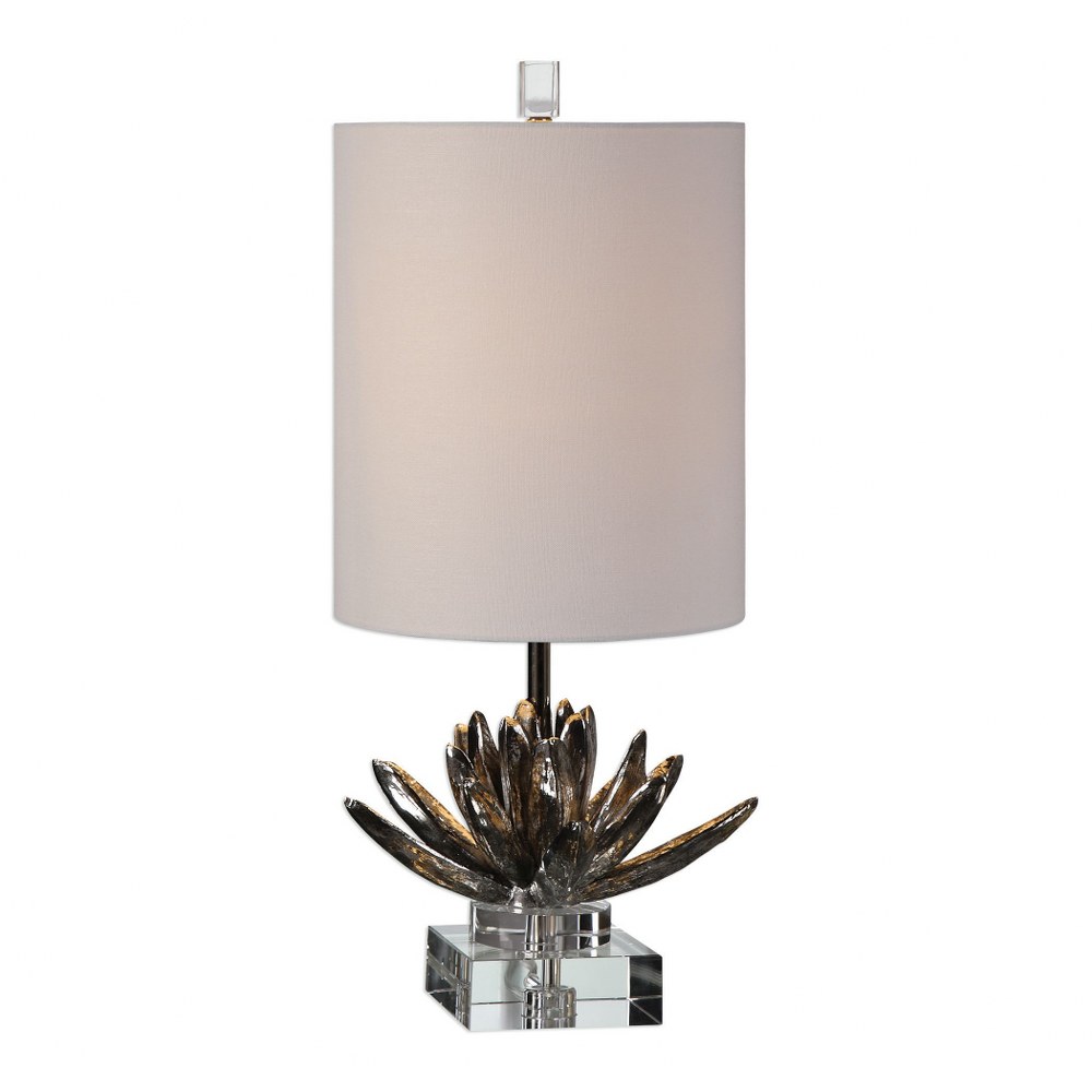 Uttermost-29256-1-Silver Lotus - 1 Light Accent Lamp - 11 inches wide by 11 inches deep   Metallic Silver/Clear Crystal Finish with White Linen Fabric Shade