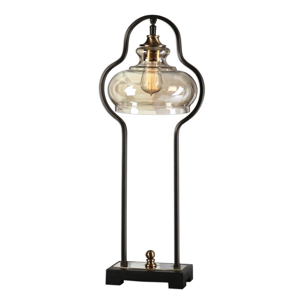 Uttermost-29259-1-Cotulla - 1 Light Table Lamp - 11.5 inches wide by 9.25 inches deep   Antiqued Brass Finish with Light Amber Glass