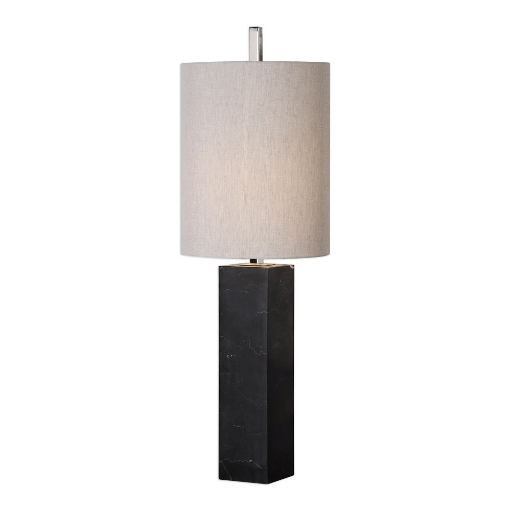 Uttermost-29359-1-Delaney - 1 Light Accent Lamp - 10.25 inches wide by 10.25 inches deep   Black Marble/Polished Nickel Finish with Light Beige Linen Fabric Shade