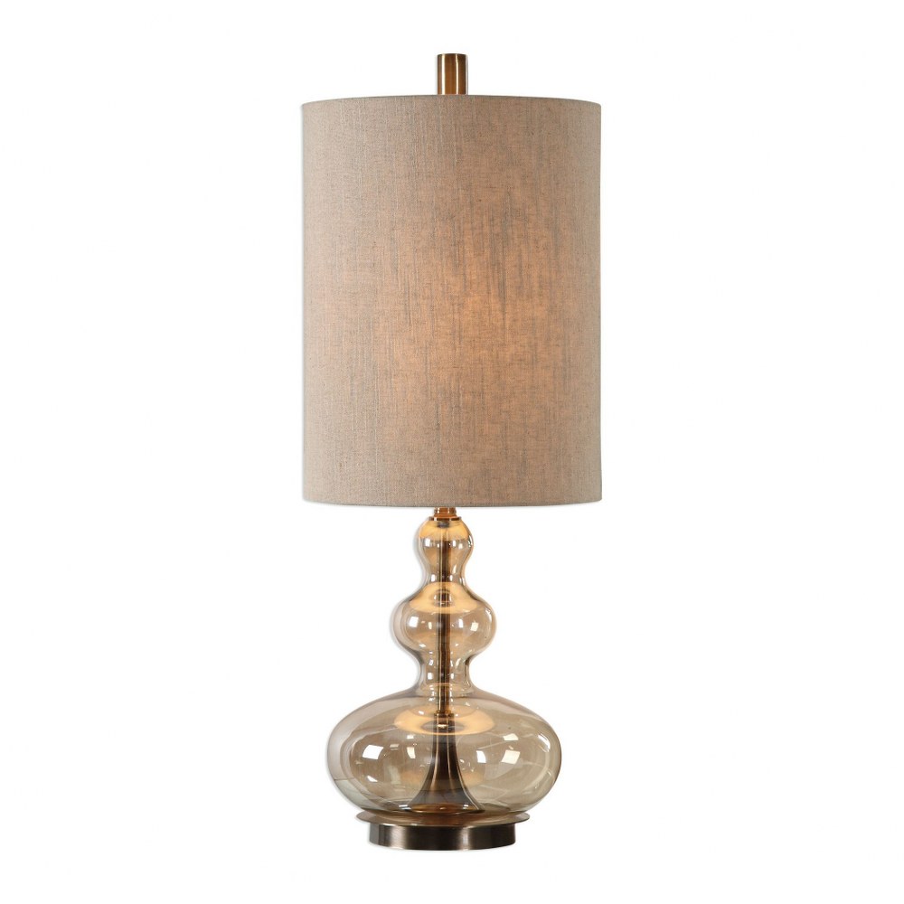 Uttermost-29538-1-Formoso - 1 Light Table Lamp - 12 inches wide by 12 inches deep   Antique Brass Finish with Amber Glass with Khaki Linen Fabric Shade