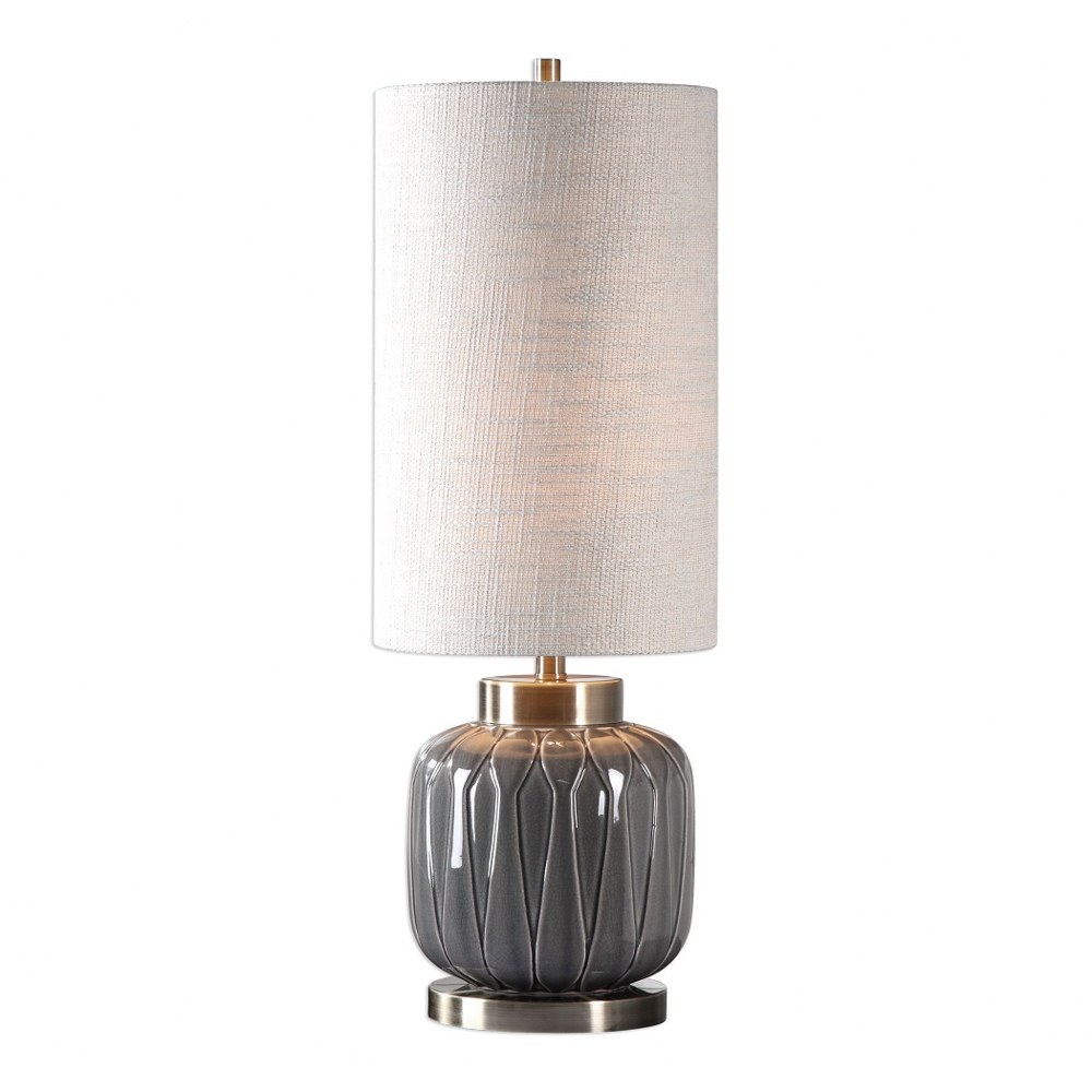 Uttermost-29559-1-Zahlia - 1 Light Table Lamp   Aged Gray Ceramic/Antiqued Brass Finish with Light Khaki Linen Fabric Shade