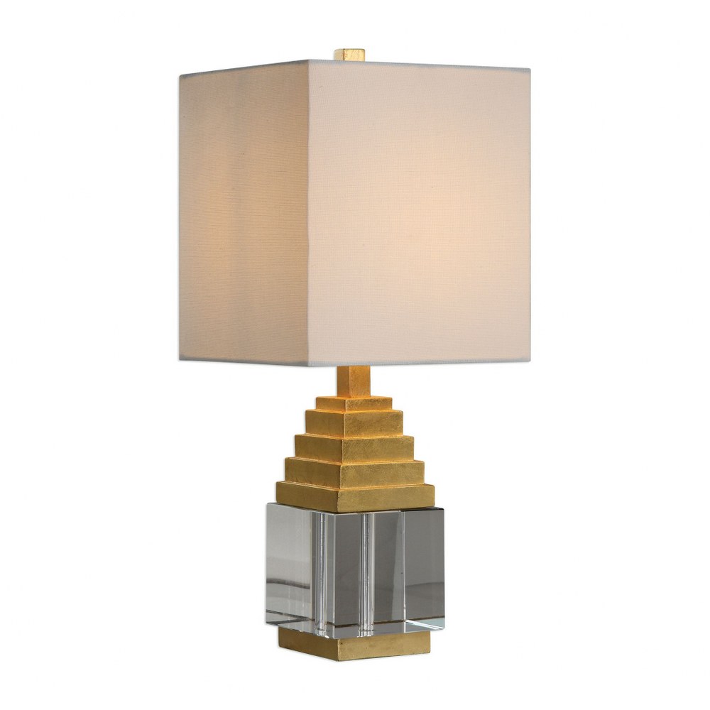 Uttermost-29561-1-Anubis - 1 Light Table Lamp - 8 inches wide by 8 inches deep   Metallic Gold Leaf/Crystal Finish with Light Beige Linen Fabric Shade