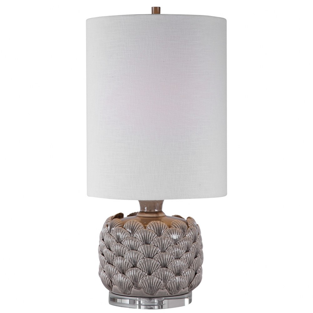 Uttermost-29742-1-Bondi - 1 Light Buffet Lamp - 12 inches wide by 12 inches deep   Light Gray Glaze/Brushed Nickel/Crystal Finish with White Linen Fabric Shade