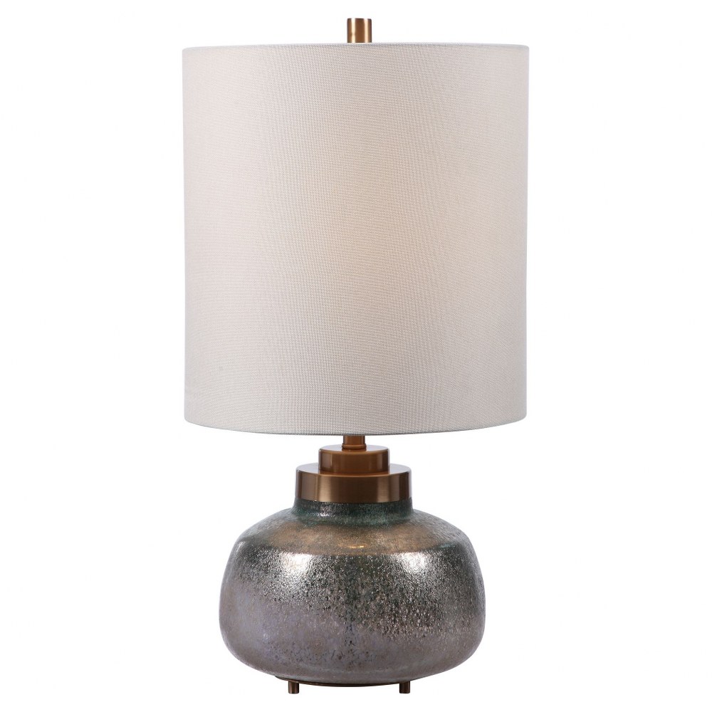 Uttermost-29780-1-Catrine - 1 Light Buffet Lamp - 13 inches wide by 13 inches deep   Rust Gray Wash/Gold/Antique Brass Finish with Iridescent Art Glass with Light Beige Linen Fabric Shade