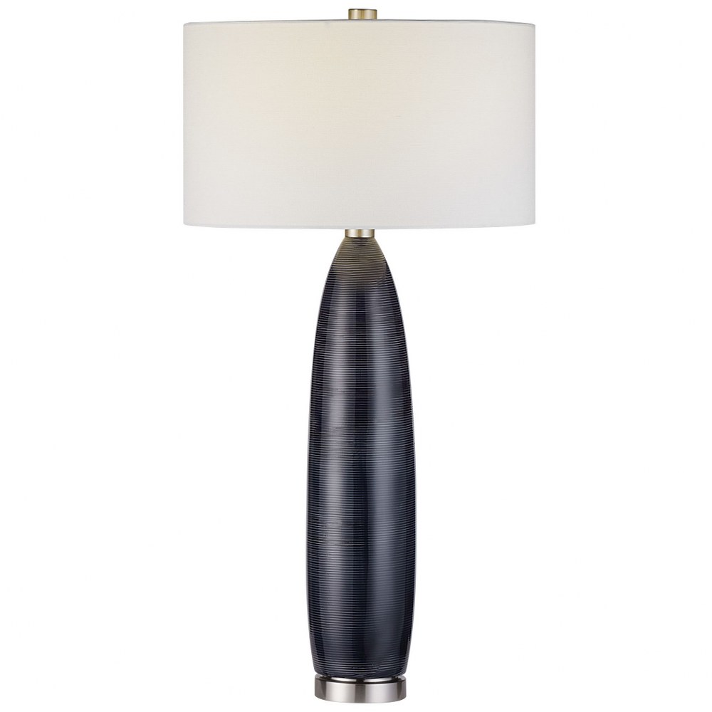 Uttermost-29797-Cullen - 1 Light Table Lamp   Prussian Blue-gray Glaze/Brushed Nickel Plated Finish with White Linen Fabric Shade