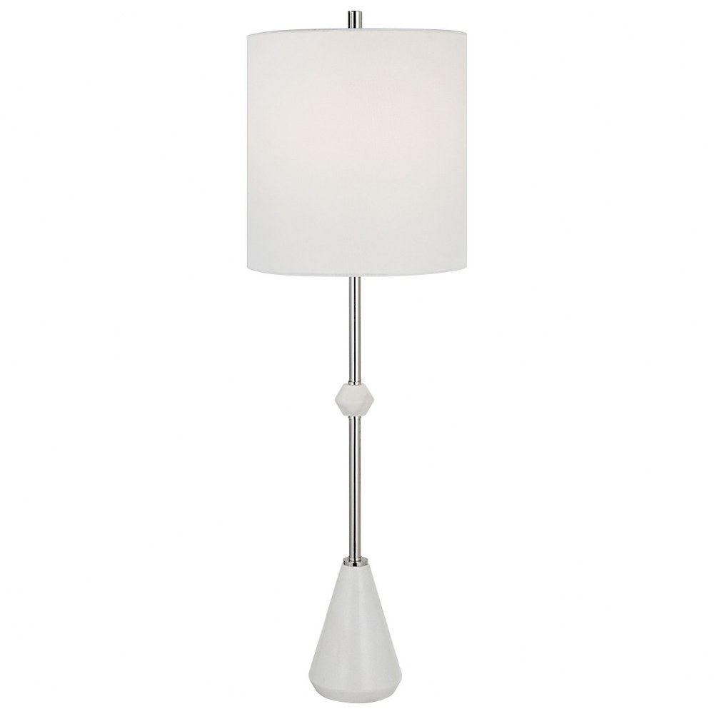 Uttermost-29799-1-Chantilly - 1 Light Buffet Lamp   Polished Nickel Plated Finish with White Linen Fabric Shade