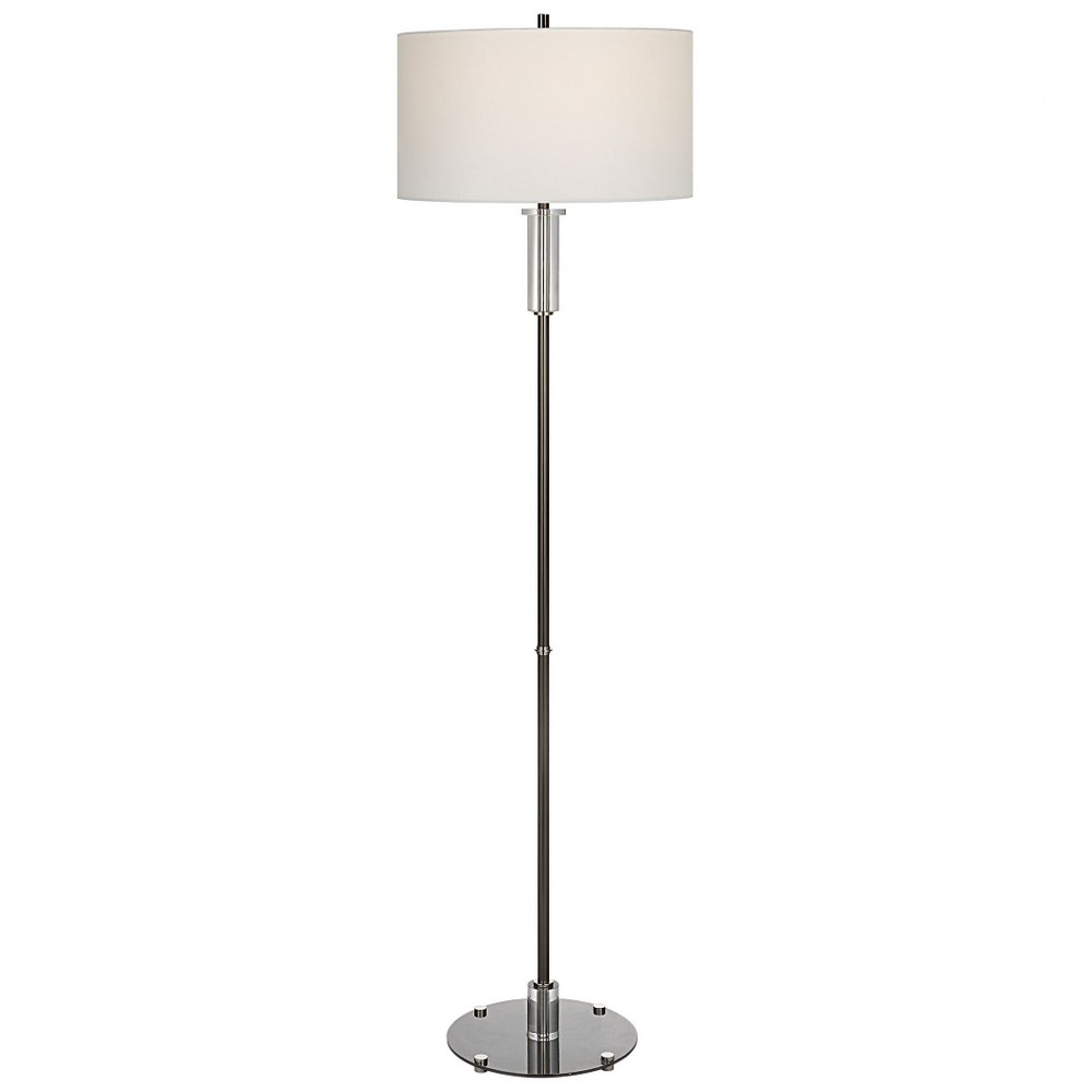 Uttermost-29990-1-Aurelia - 1 Light Floor Lamp   Polished Nickel/Crystal Finish with White Linen Fabric Shade