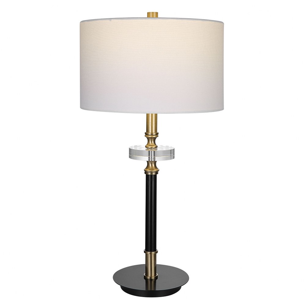 Uttermost-29991-1-Maud - 1 Light Table Lamp   Aged Black/Antique Brass/Crystal Finish with White Linen Fabric Shade