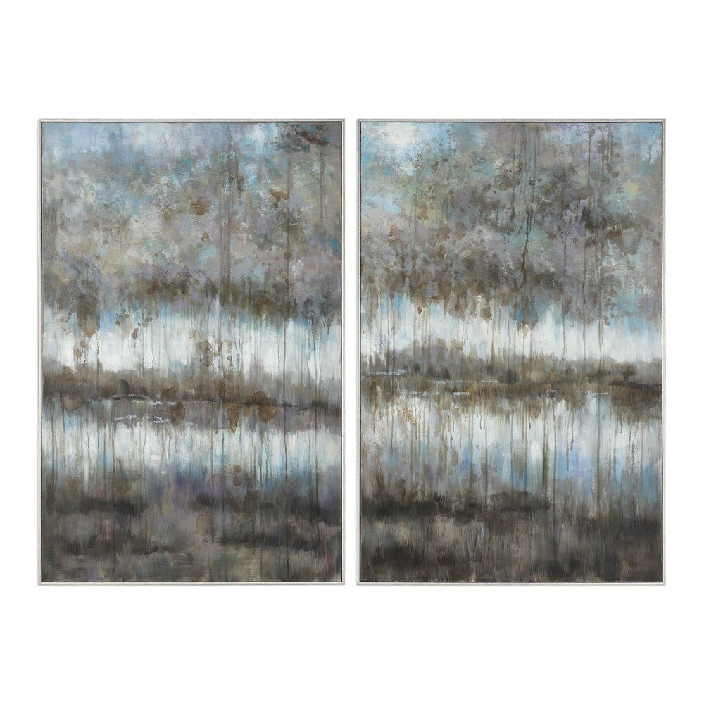 Uttermost-31411-Gray Reflections - 52.75 inch Landscape Art (Set of 2)   Hand Painted/Silver Leaf Finish