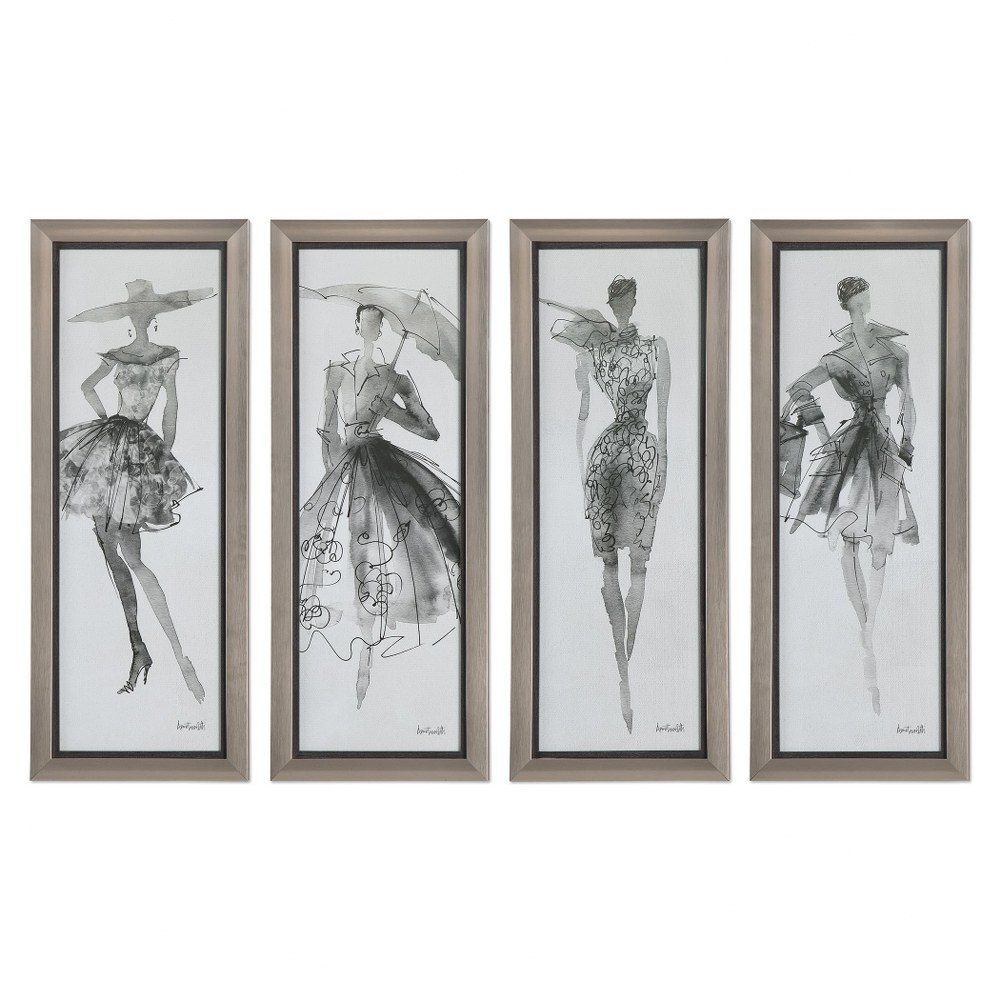 Uttermost-33624-Fashion Sketchbook - 39.75 inch Wall Art (Set of 4) - 15.75 inches wide by 1.5 inches deep   Champagne Silver/Distressed Black/Gray Wash Finish