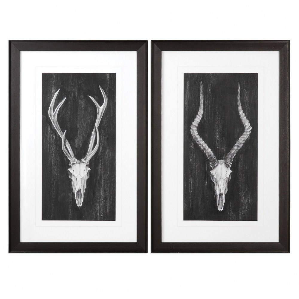 Uttermost-33648-Rustic European Mounts - 34.13 inch Print Art (Set of 2) - 22.13 inches wide by 1.13 inches deep   Black Finish