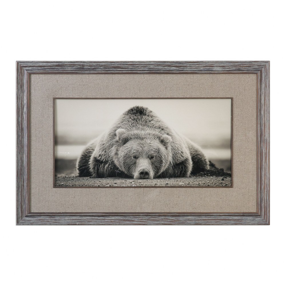 Uttermost-33661-Deep Sleep - 50.13 inch Bear Print - 50.13 inches wide by 1.13 inches deep   Distressed Pine/White Glaze/Burlap Finish