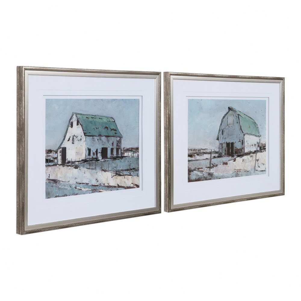 Uttermost-33689-Plein Air Barns - 34.13 inch Framed Print (Set of 2)   Aged Black/Antiqued Silver/Blues/Browns/Sea Foam Green/Cremes/Blacks/Blue Finish