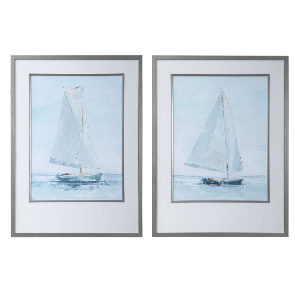 Uttermost-33708-Seafaring - 34.14 inch Framed Print (Set of 2) - 25.14 inches wide by 1.5 inches deep   Silver/White/Blue/Gray/White/Brown Finish