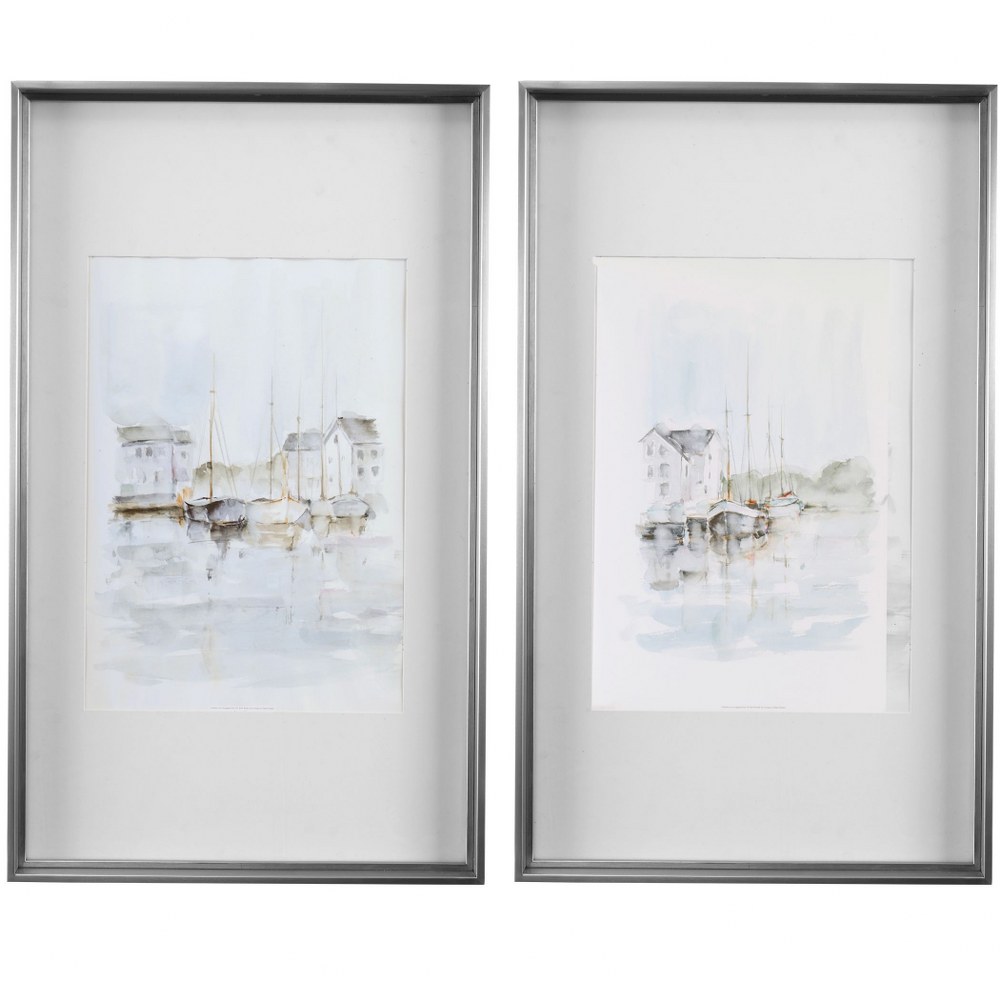 Uttermost-33714-New England Port - 34.75 Inch Framed Print (Set of 2)   Brushed Silver Finish